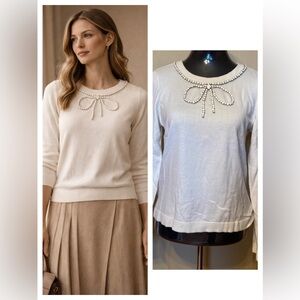 Charter Club Beaded Sweater Size S Ivory Classic Feminine Preppy